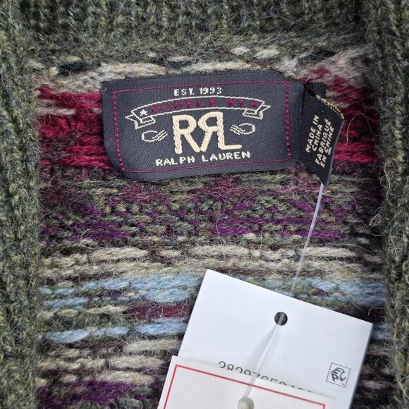 RRL Ralph Lauren Sweater Women 1 S Green Fair Isle Cardigan Duster Alpaca NEW - Picture 5 of 14